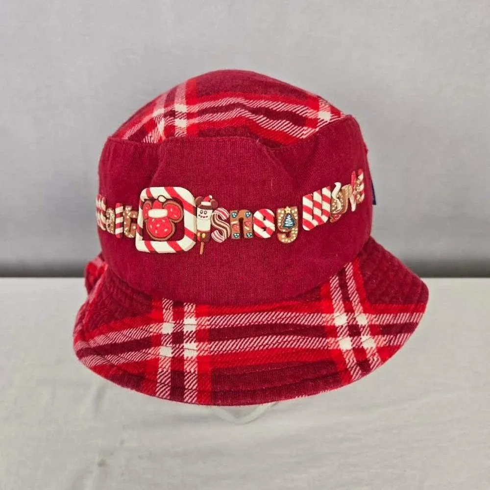 Disney Spirit Jersey Walt Disney World Holiday Plaid Bucket Hat Rare Red‎ Xmas